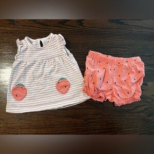 Striped Top and strawberry Shorts Set